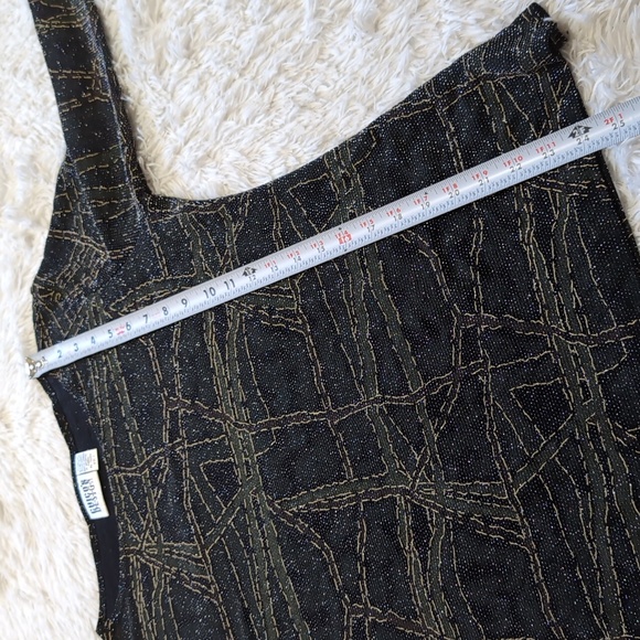 90s Chico's Sparkly Silver Vintage Olive & Black Abstract Top Size 1/Medium - Picture 9 of 10